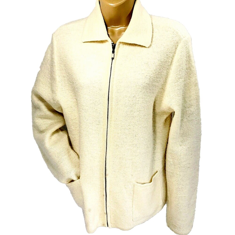 Casual Corner Annex Vintage Wool Jacket Knit M Womens Zip Cream Fisherman Luxury